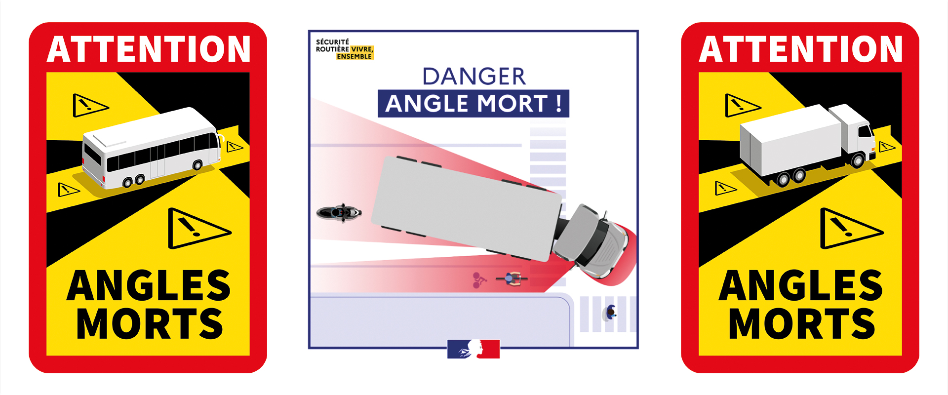 3 Autocollants Magnétiques « Attention Angles Morts » Pour Poids Lourds - Format 25x17 Cm - Résistants Aux UV, Réutilisables - Conforme Réglementation Française